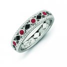 Silver stackable ring with enamel red and black