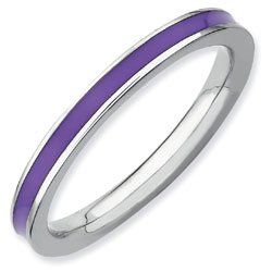 Silver stackable ring with enamel purple