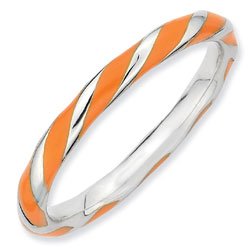 Silver stackable ring with enamel orange