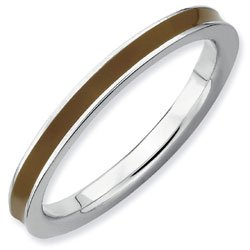 Silver stackable ring with enamel brown