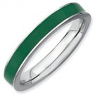 Silver stackable ring with enamel green