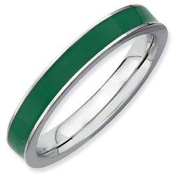 Silver stackable ring with enamel green