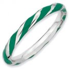 Silver stackable ring with enamel green