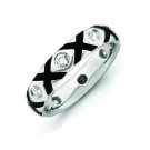 Silver stackable ring with CZ and black enamel