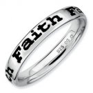 Silver stackable ring with black enamel "faith"