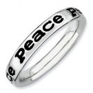 Silver stackable ring with black enamel "peace"
