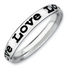 Silver stackable ring with black enamel "love"