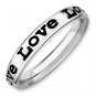 Silver stackable ring with black enamel "love"