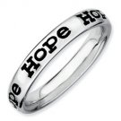 Silver stackable ring with black enamel "hope"