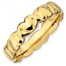 Silver stackable ring with 18k yellow gold plate hearts