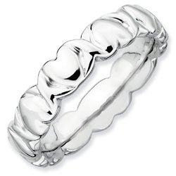 Silver stackable ring shiny hearts