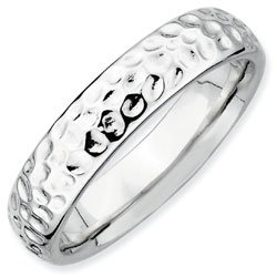 Silver stackable ring shiny hammered