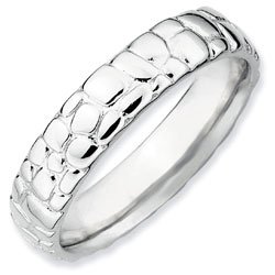 Silver stackable ring shiny hammered