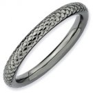 Silver stackable ring with black ruthenium plate textured