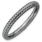 Silver stackable ring with black ruthenium plate textured