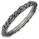 Silver stackable ring with black ruthenium plate textured