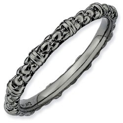 Silver stackable ring with black ruthenium plate textured