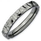 Silver stackable ring with black ruthenium plate hammered