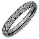 Silver stackable ring with black ruthenium plate textured
