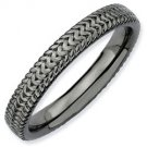 Silver stackable ring with black ruthenium plate textured