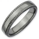 Silver stackable ring with black ruthenium plate textured