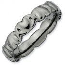 Silver stackable ring with black ruthenium plate hearts