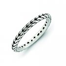 Silver stackable ring antiqued textured
