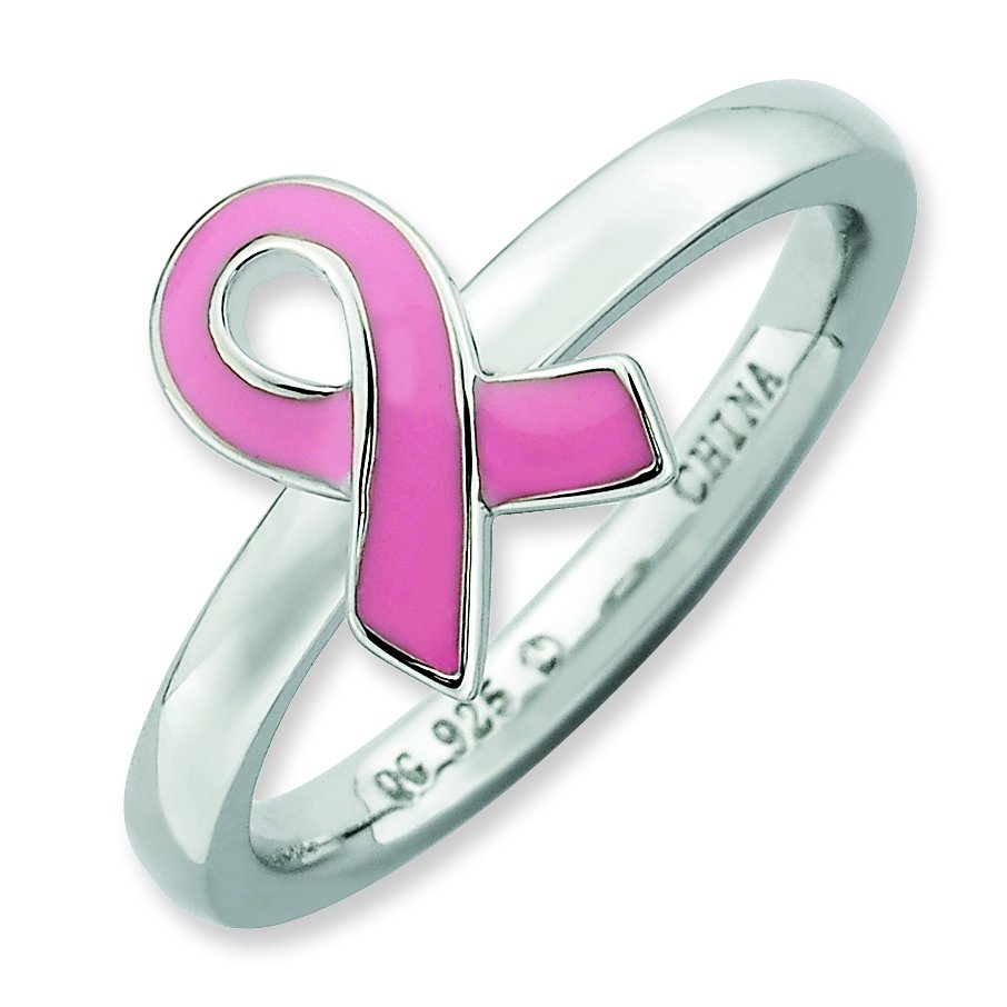 Silver stackable ring Pink Breast Cancer Awareness Ribbon