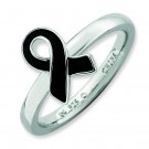 Silver stackable ring Black Enamel, Mourning, Gang Prevention  Awareness Ribbon