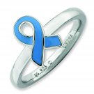 Silver stackable ring Blue Enamel, Child abuse or drunk driving Awareness Ribbon
