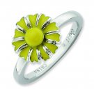 Silver stackable ring Enamel Daisy; Flower of the Month for April