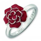 Silver stackable ring Enamel Red Rose; Flower of the Month for June