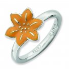 Silver stackable ring Enamel Gladiolus; Flower of the Month for August