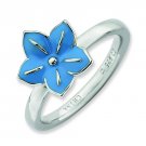 Silver stackable ring Enamel Morning Glory; Flower of the Month for September