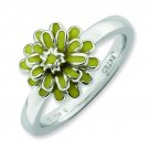 Silver stackable ring Enamel Calendula; Flower of the Month for October