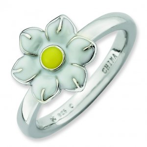 Silver stackable ring Enamel Narcissus; Flower of the Month for December