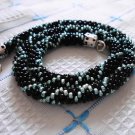Bead Crochet Black with metalic cyan necklace // FREE SHIPPING