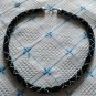 Bead Crochet Black with metalic cyan necklace // FREE SHIPPING