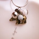Cute Bear Charm Ring with Mint Blue and Silver Beads, Adjustable Ring, Bear Charm Necklace