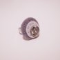 Gray Felt Vintage Button Ring Stitched with Silver Thread, Adjustable Ring, Small Finger Ring