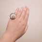 Gray Felt Vintage Button Ring Stitched with Silver Thread, Adjustable Ring, Small Finger Ring