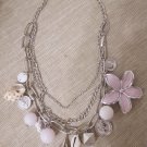 SALE Chunky Charm Silver Plated and Pink Flower Necklace