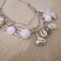 SALE Chunky Charm Silver Plated and Pink Flower Necklace