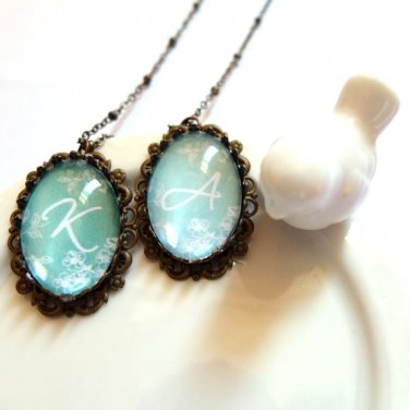 Personalized Initial Necklace, Personalized Necklace, Letter Initial Necklace, Glass Dome Pendent