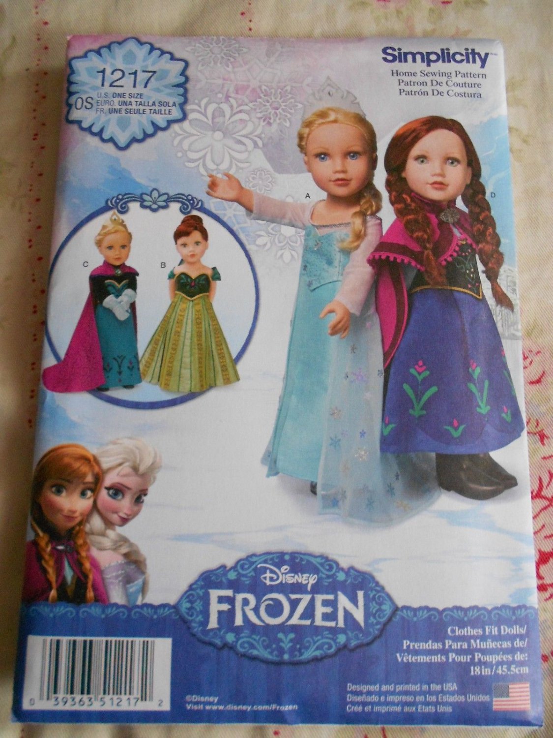 Simplicity Frozen Elsa Anna Doll Costume For 18