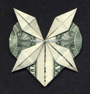 Money Origami Heart W 4 Point Star Dollar Bill Art Made