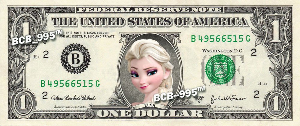 ELSA Frozen on a REAL Dollar Bill Disney Cash Money Collectible Memorabilia