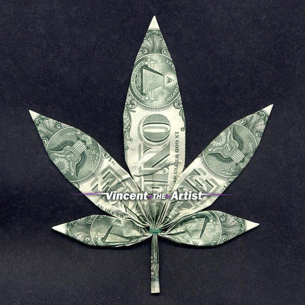Money Origami MARIJUANA Pot Leaf Dollar Bill Art Made with Real 1.