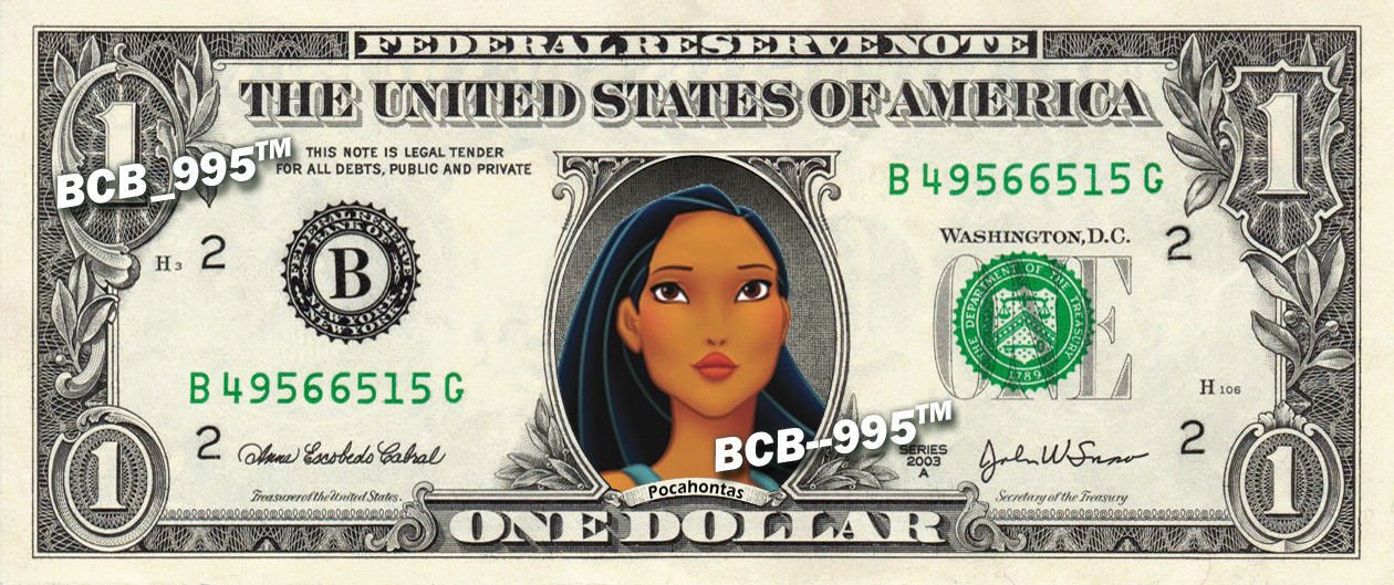 Disney's Princess POCAHONTAS on REAL Dollar Bill Cash Money