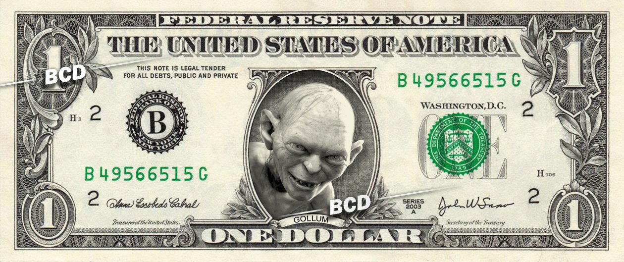 Spiegel GOLLUM on a REAL Dollar Bill Lord of the Rings Cash Money ...